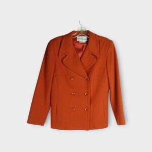 Oleg Cassini Double Breasted Wool Blazer Size 10P Orange